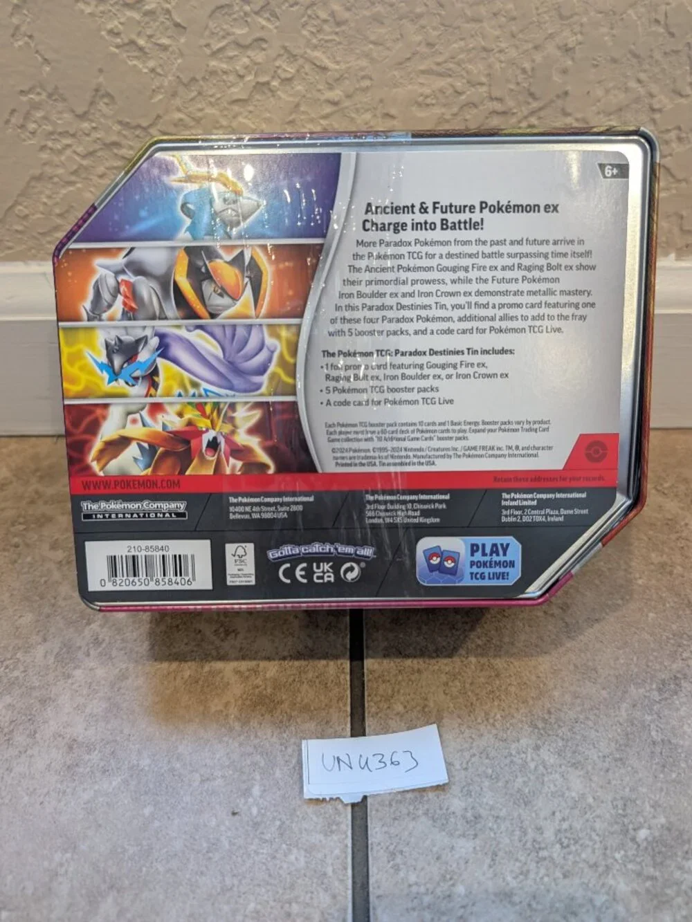 Pokemon Trading Card Game Paradox Destinies Tin Gouging Fire ex 5 Booster Packs